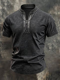 Men's Vintage Slub Cotton & Leather Zip-Collar T-Shirt