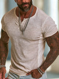 Men'S Fashion Short-Sleeve Henley T-Shirt With Ribbed Paneling And Color-Block Design