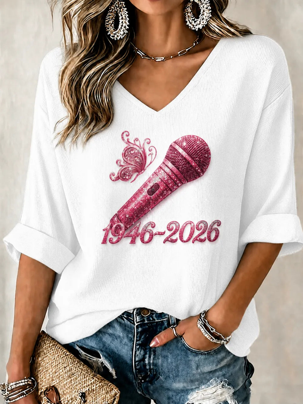 Women'S Commemorative Printed Waffle Top
