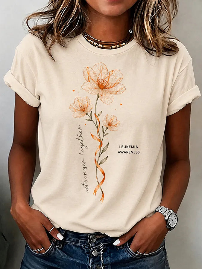 Women'S Casual Leukemia Awareness Print Short-Sleeve T-Shirt