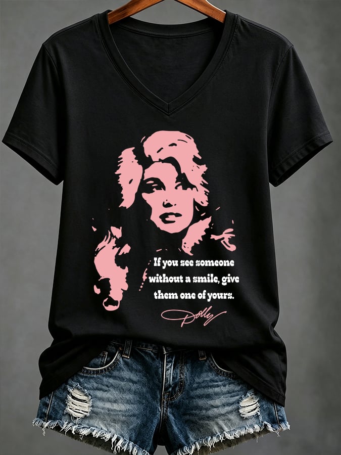 Women'S Casual Music-Themed Printed V-Neck Top