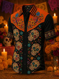 Men's Day Of The Dead Print Short Sleeve Buttons Shirt