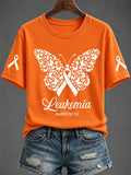 Women's Leukemia Awareness Printed Casual T-Shirt