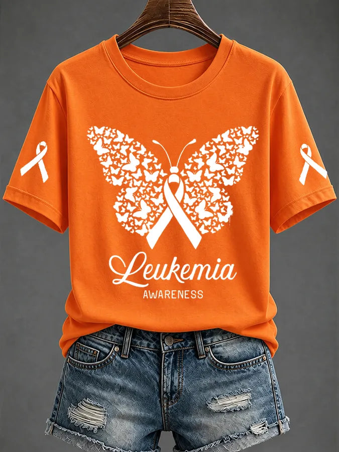 Women's Leukemia Awareness Printed Casual T-Shirt