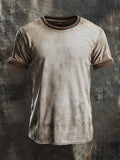 Casual retro t-shirt in used look with round neck and short sleeves for men