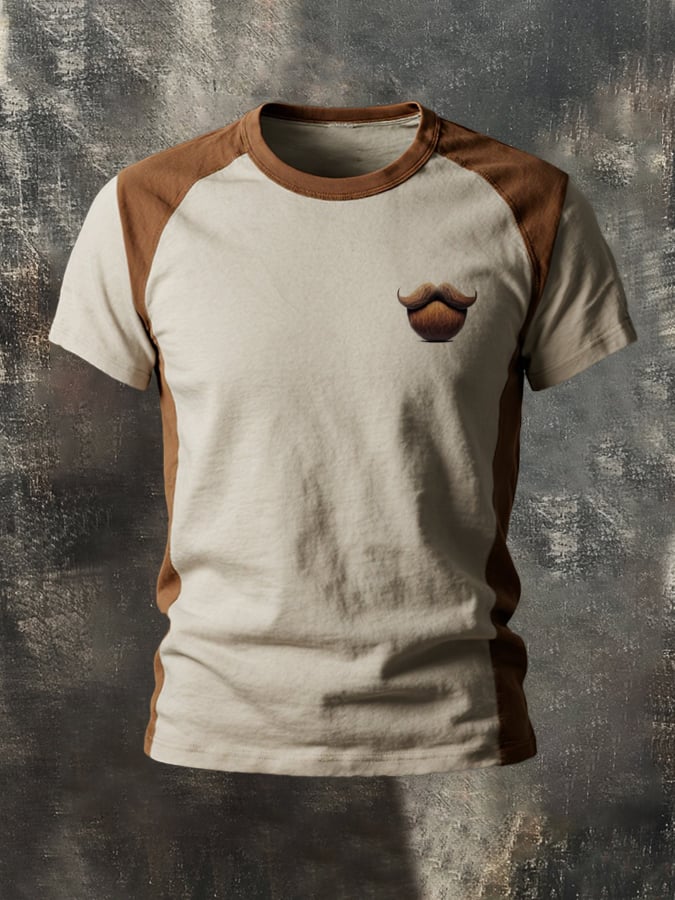 Classic Basic Casual Colorblock Round Neck Short Sleeve T-Shirt for Men