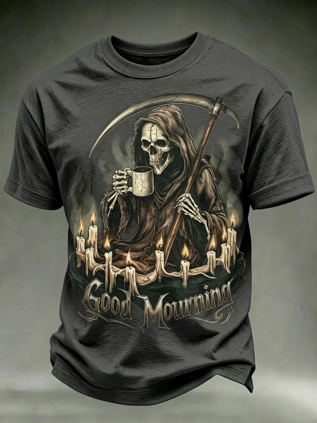 Men's Retro Halloween Theme Skull And Grim Reaper Print T-shirt