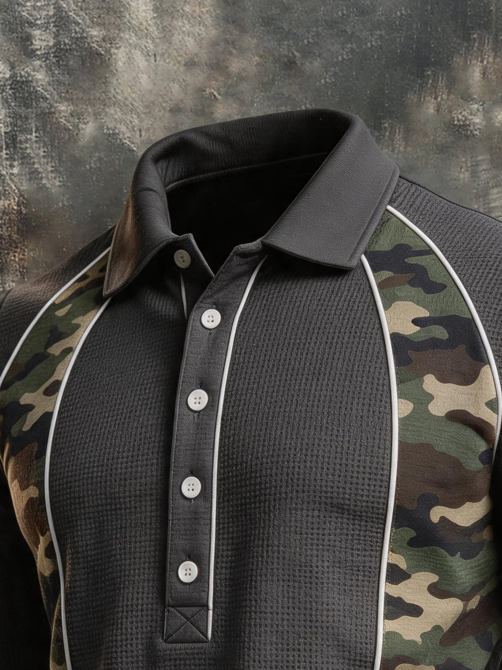Men's Vintage Waffle-Knit Camouflage Henley Sweatshirt