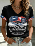 Women's American Flag Printed Casual T-shirt