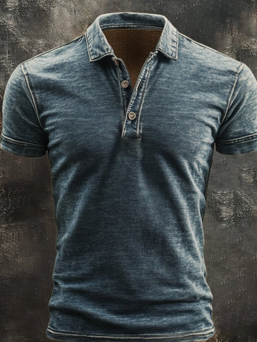 Casual polo shirt for men with retro graphic print and short sleeves