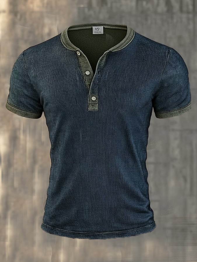 Men's Henry vintage waffle-knit short-sleeved T-shirt