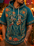 Men's Day Of The Dead Mariachi Skeleton Floral Print Hooded T-Shirt