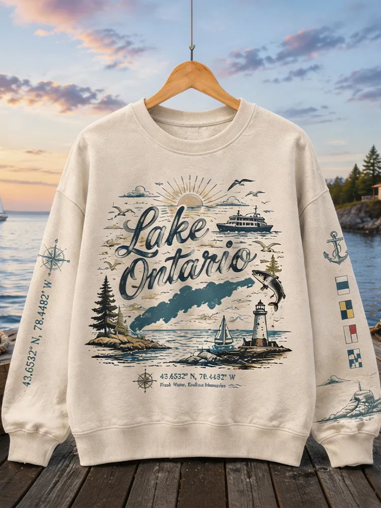 Retro Coast Lighthouse Lake Ontario Nautical Style Crew Neck Sweatshirt