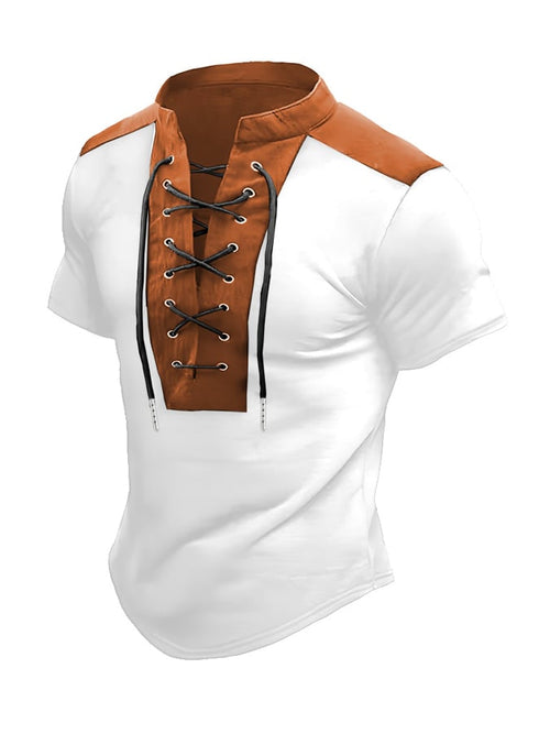 Men's Color Block Drawstring Short Sleeve T-Shirt