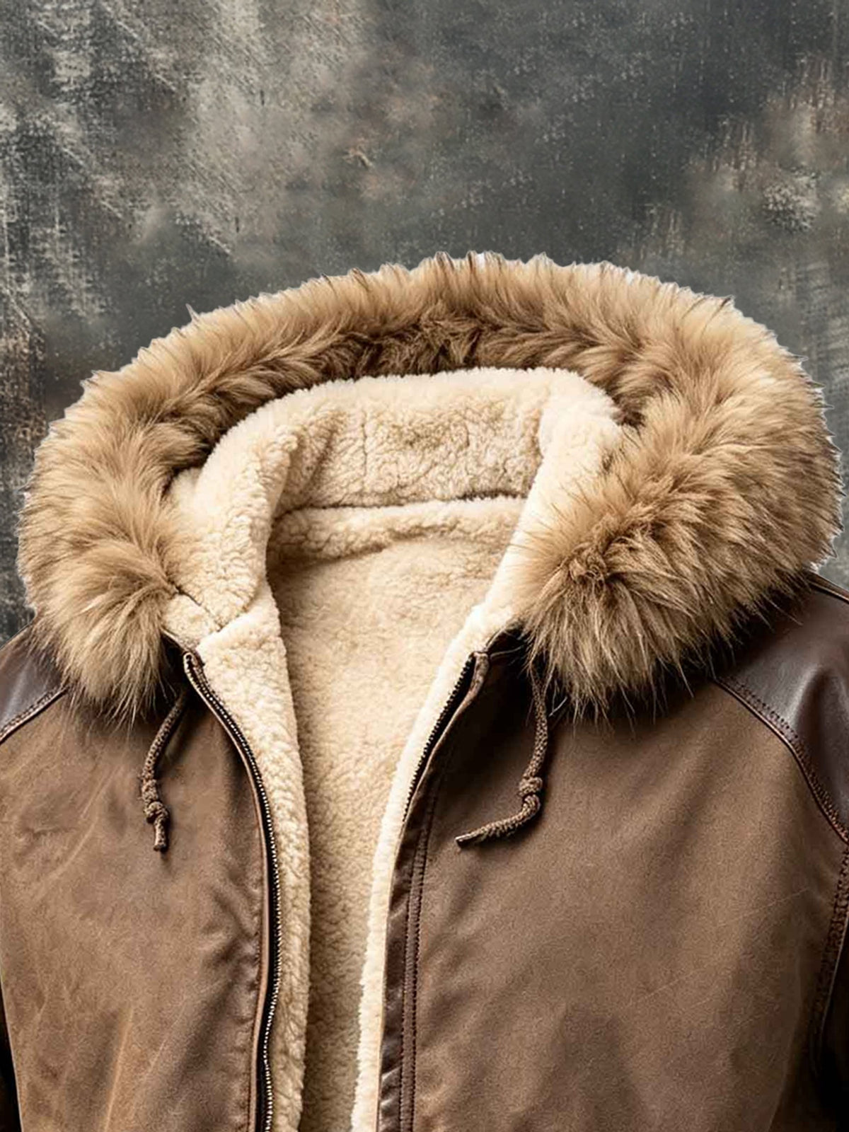 Men's Retro Faux Leather and Plush Warm Jacket