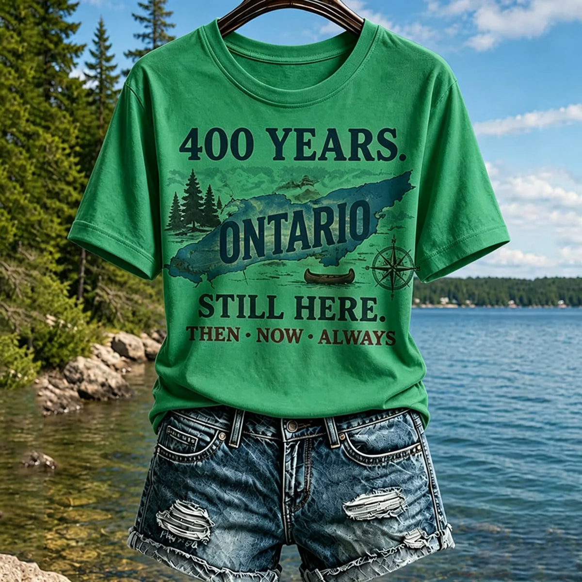 Women's Retro 400 Years. Ontario Still Here. Then • Now • Always Print Crew Neck T-shirt
