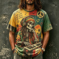 Men's Reggae Skeleton Keyboard Print Crew Neck Short Sleeve T-Shirt
