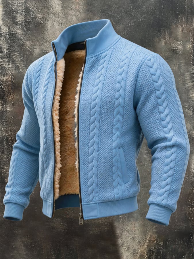 Men's Vintage Fleece-Lined Textured Cable-Knit Jacket