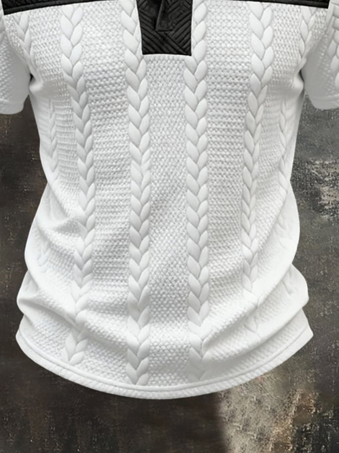 Men'S Fashion Short-Sleeve Polo Shirt With Textured Paneling And Color-Block Design