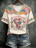 V Neck Retro Coat Of Many Colors Forever In Our Hearts Print T-Shirt