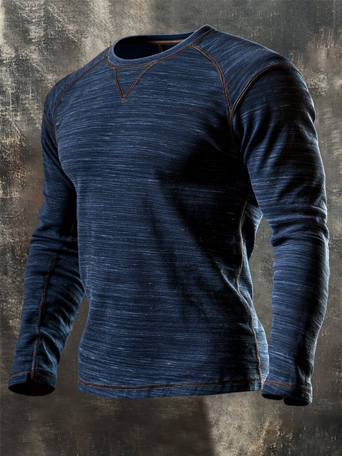 Men's Retro Comfortable Color-Block Crew Neck T-Shirt