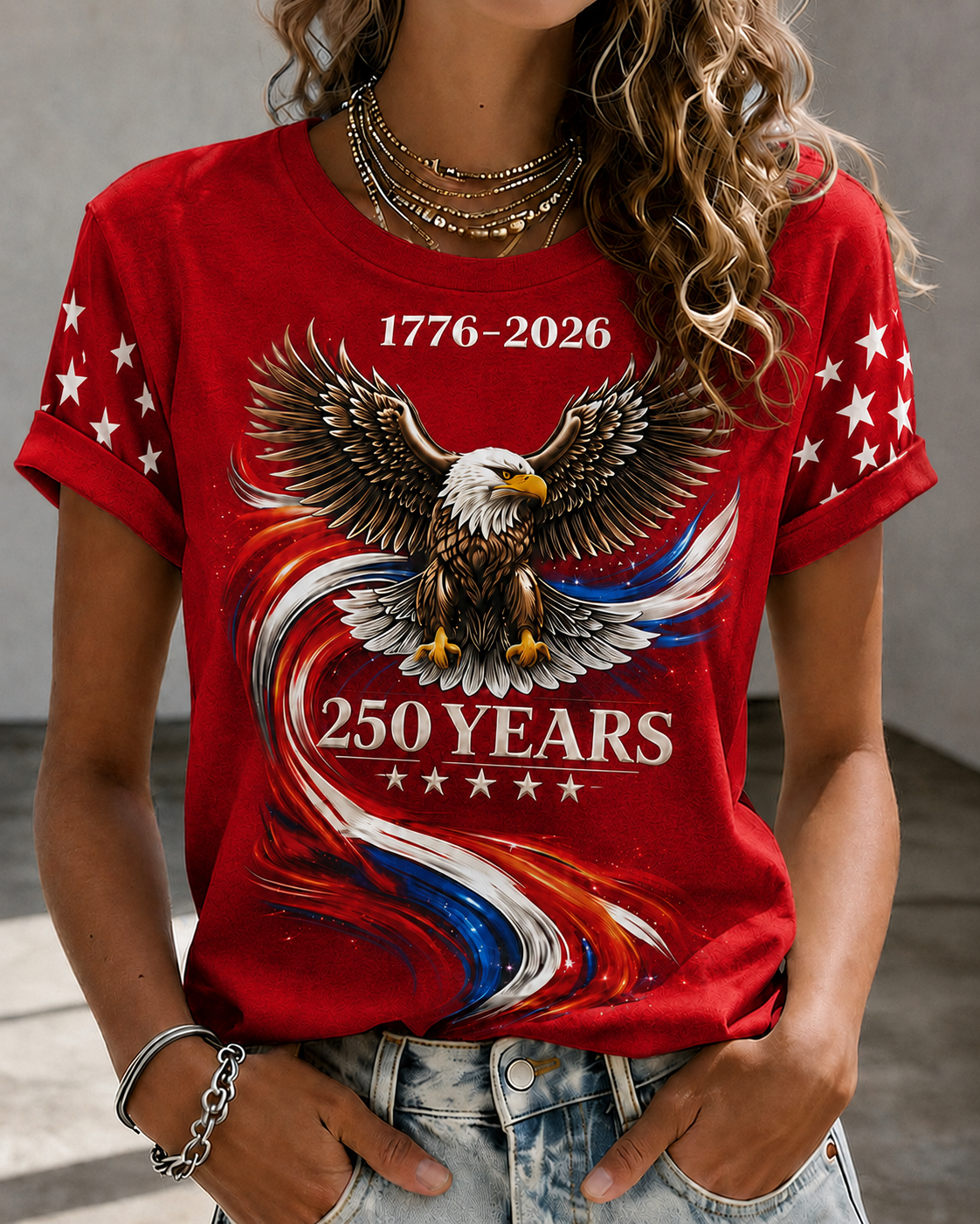 Women'S 250Th Anniversary Printed Round Neck T-Shirt From The United States