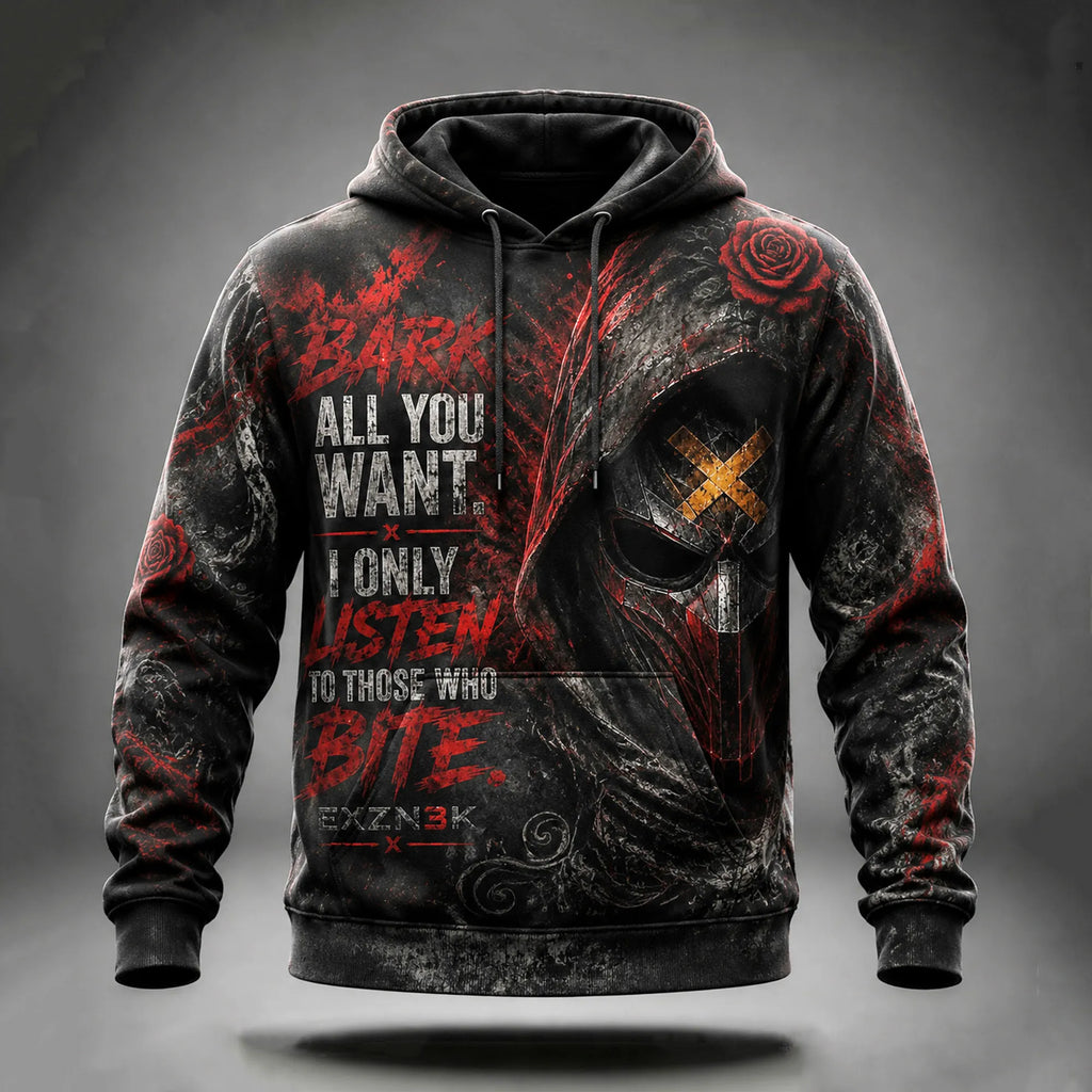 Vintage Washed Distressed Death Warrior Rose Pattern Gothic Skull Hoodie With Inspirational Quotes