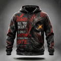 Vintage Washed Distressed Death Warrior Rose Pattern Gothic Skull Hoodie With Inspirational Quotes