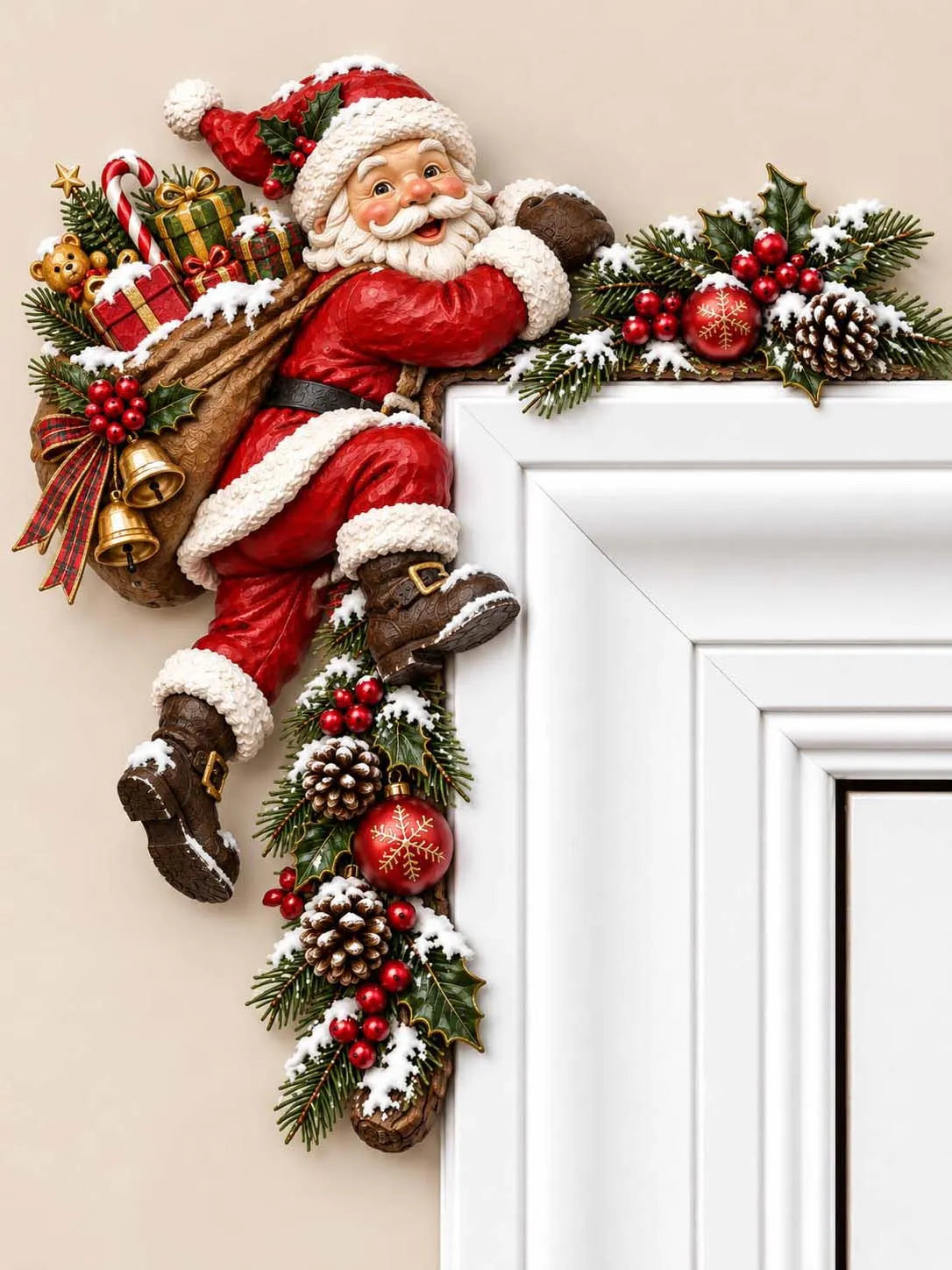 🎅 Santa Claus Climbing Door Corner Topper