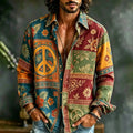 Men's Hippie Peace Sign Tropical Floral Patchwork Print Shirt