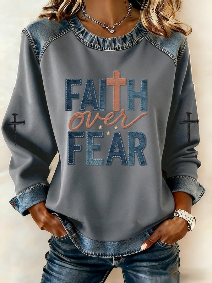 Women's Casual Retro Faith Overcomes Fear Sweatshirt