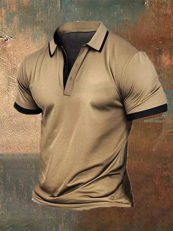 Men's vintage-look polo shirt with color block pattern