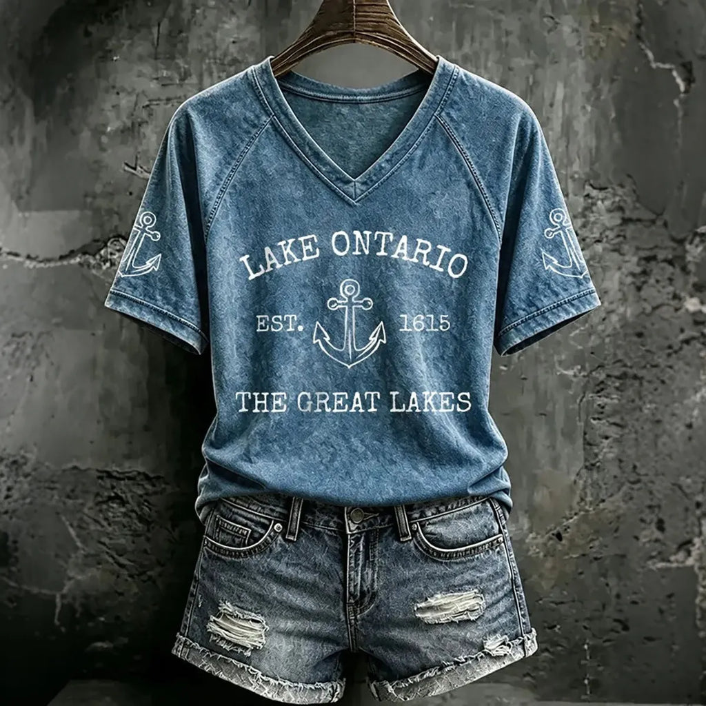 Women's 1615 Ontario Printed Casual Raglan Sleeve T-shirt