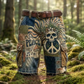 Men's Vintage Patchwork Hippie Peace Sign and Mushroom Print Cargo Shorts