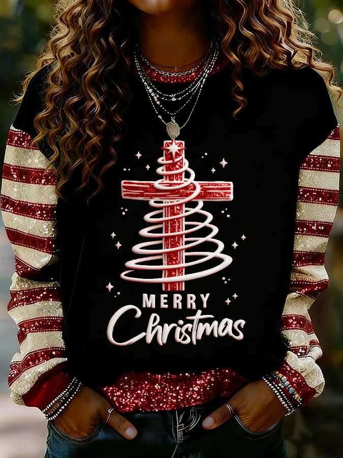 Women's Faith Print Casual Crew Neck Sweatshirt