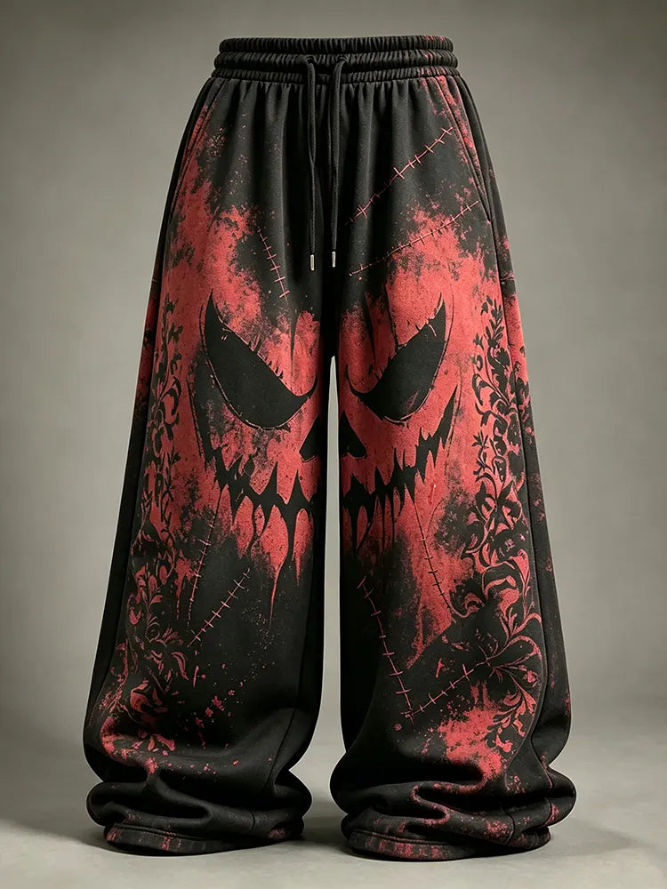 Women's Retro Pumpkin Expression Print Pants