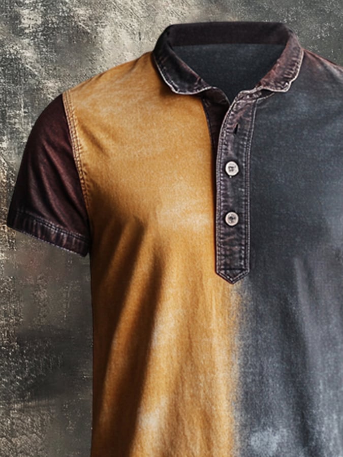 Men's retro colorblock short-sleeved polo shirt