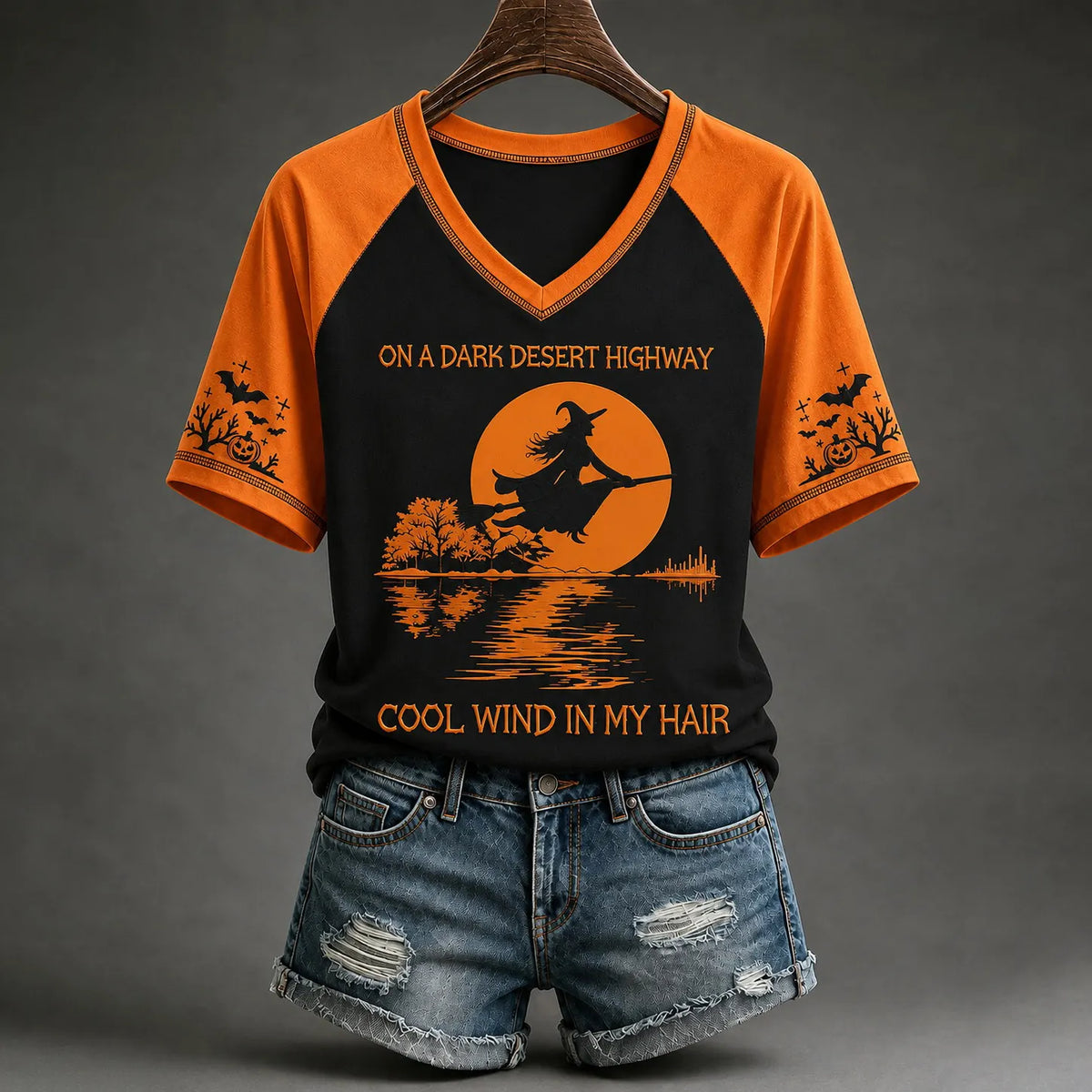 Women's Halloween Dark Desert Highway Pattern Short-sleeve T-shirt