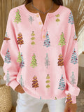 Women's Christmas Print Knit Button Top