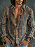 Men's Vertical Wavy Stripes Print Long Sleeve Shirt