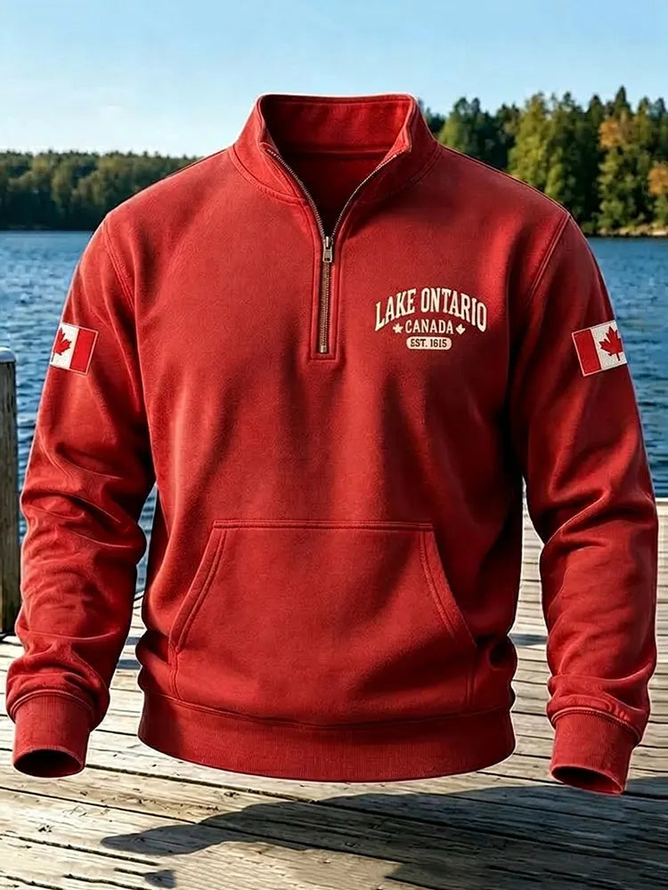 1615 Canada Lake Ontario Printed Men's Half-zip Hoodie
