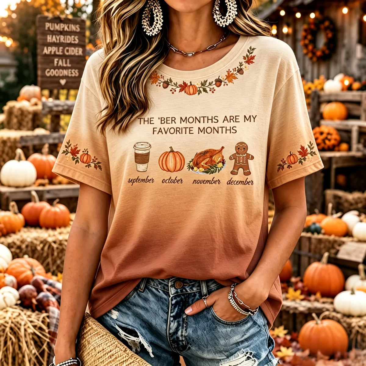 Women's Retro Halloween Fall Print Crew Neck Short Sleeve T-shirt