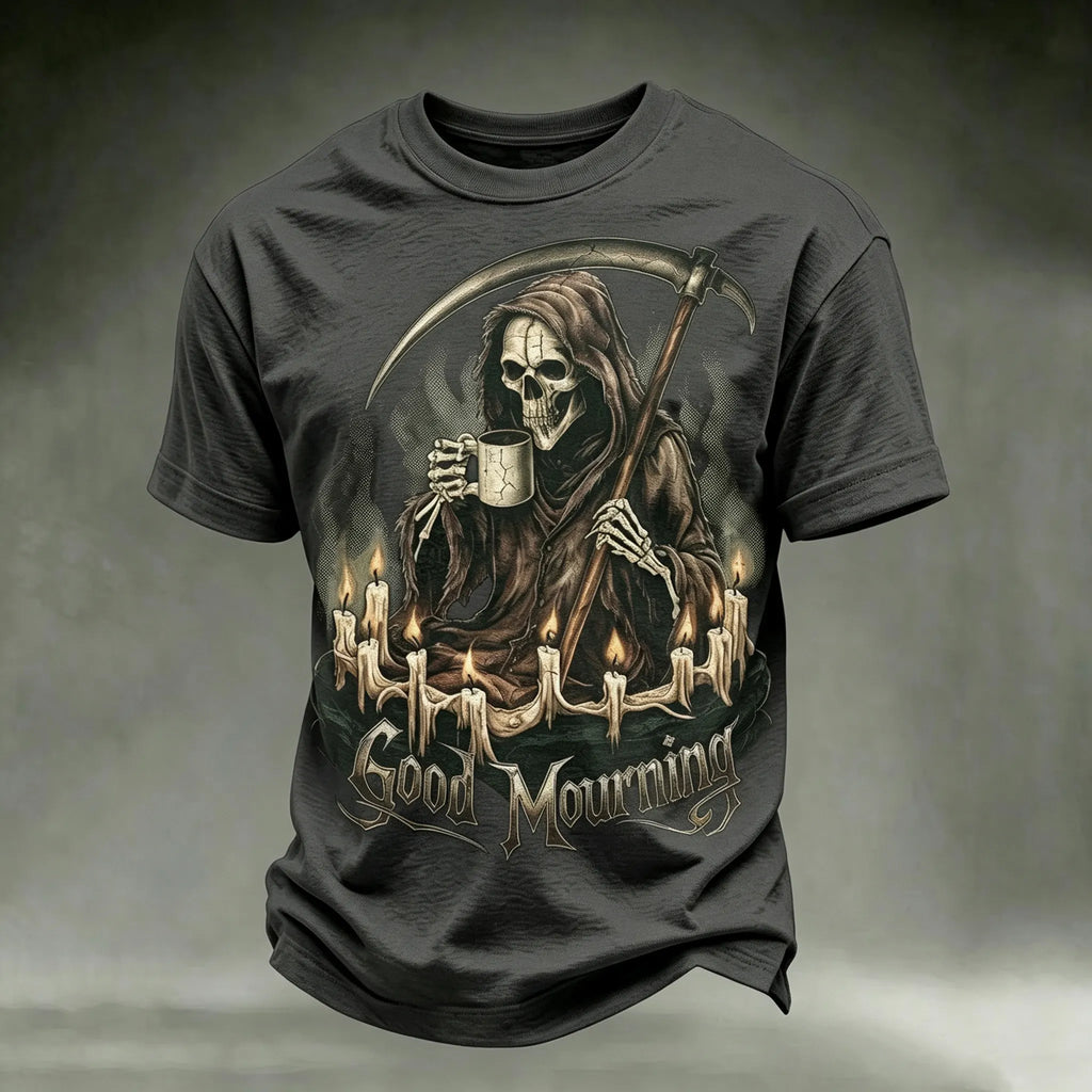 Men's Retro Halloween Theme Skull And Grim Reaper Print T-shirt