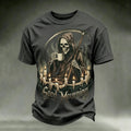 Men's Retro Halloween Theme Skull And Grim Reaper Print T-shirt