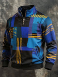 Men's Retro Color-Block Half-Zip Sweatshirt with Pockets