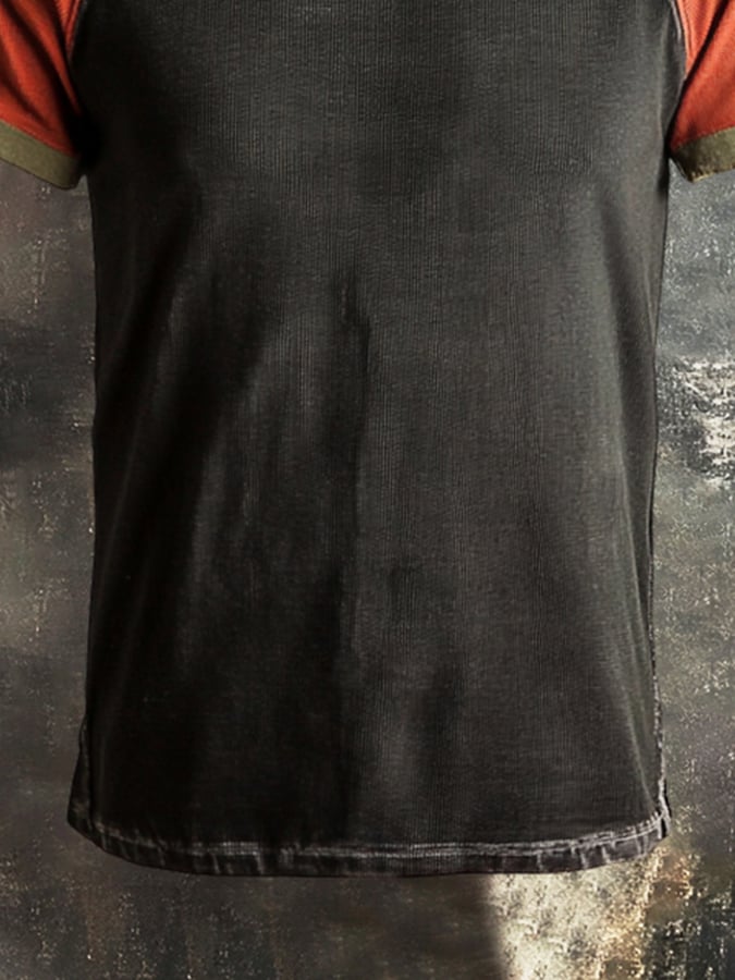 Men's round-neck raglan-sleeved T-shirt in color block style