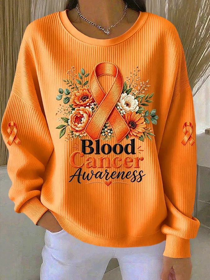 Women's LEUKEMIA CANCER AWARENESS Print Crew Neck Sweatshirt