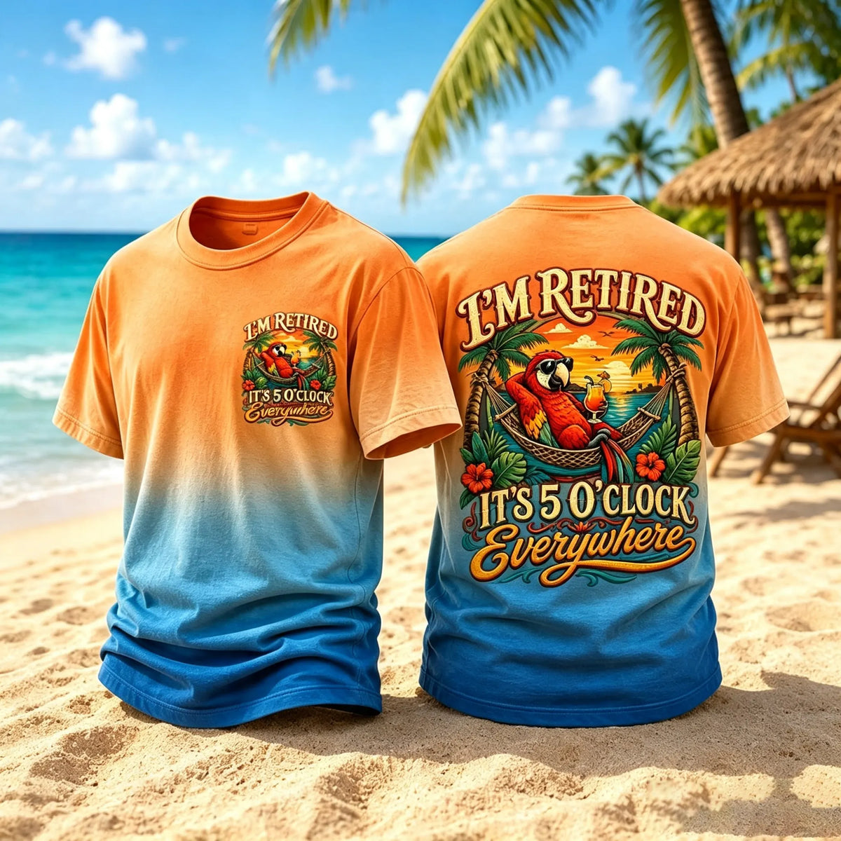 Men's I'm Retired It's 5 O'clock Everywhere Parrot Print Casual Tee