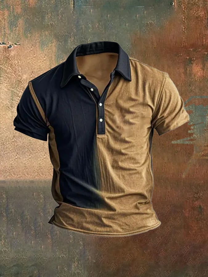 Casual retro polo shirt with contrast graphic print for men