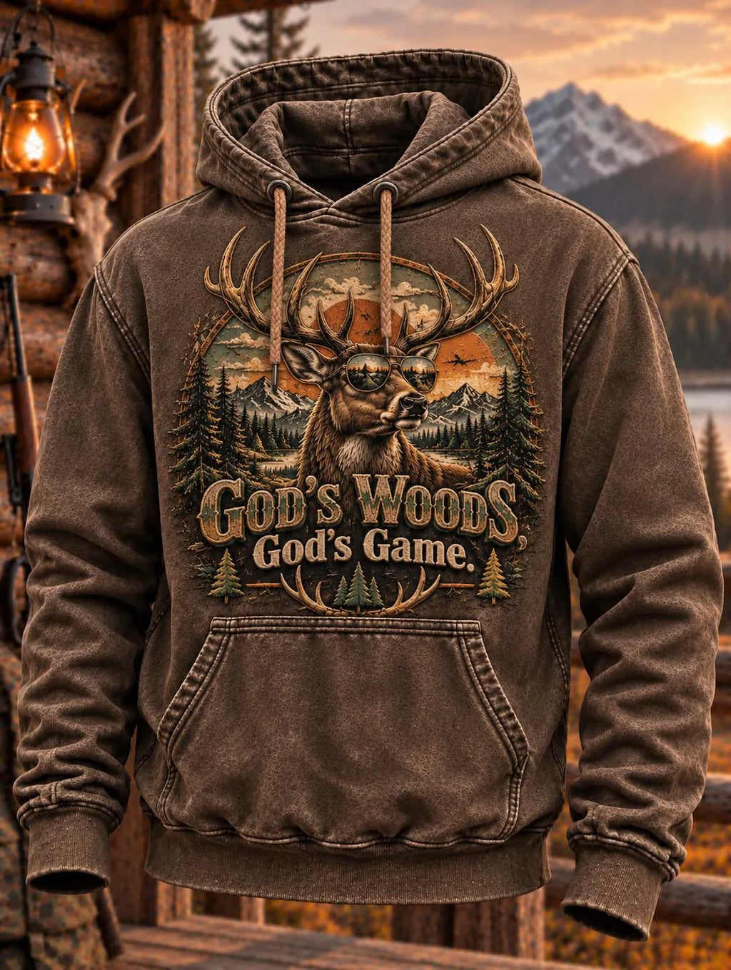 🦌 God's Woods God's Game Buck Deer Sunglasses Hoodie